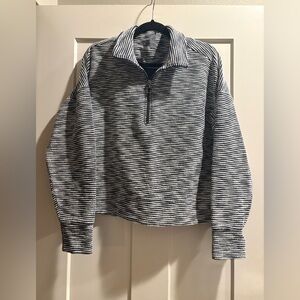 Sweaty Betty Black/White Striped Quarter Zip Pullover - Great warmth & Texture